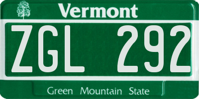 VT license plate ZGL292