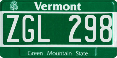 VT license plate ZGL298