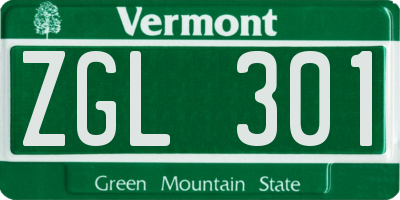 VT license plate ZGL301