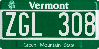 VT license plate ZGL308