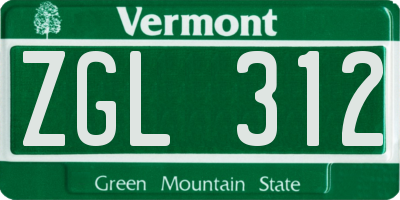 VT license plate ZGL312