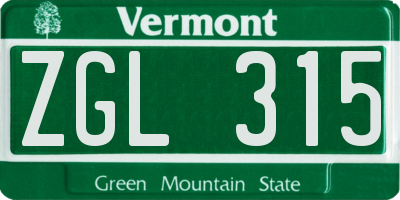 VT license plate ZGL315