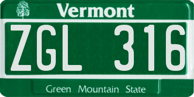 VT license plate ZGL316