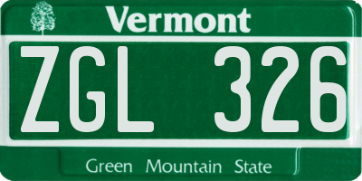 VT license plate ZGL326