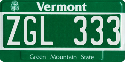 VT license plate ZGL333