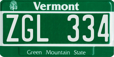 VT license plate ZGL334