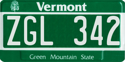 VT license plate ZGL342
