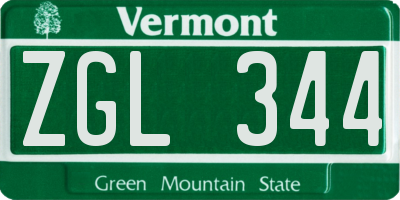 VT license plate ZGL344