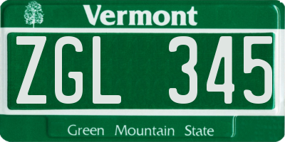 VT license plate ZGL345