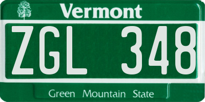 VT license plate ZGL348