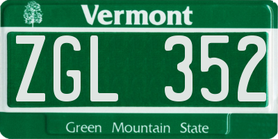VT license plate ZGL352
