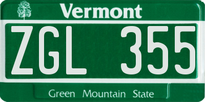 VT license plate ZGL355