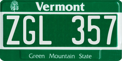 VT license plate ZGL357