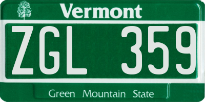 VT license plate ZGL359