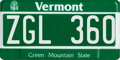 VT license plate ZGL360