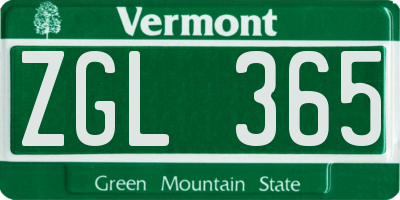 VT license plate ZGL365