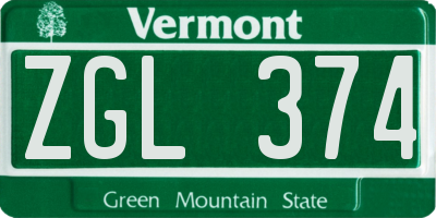 VT license plate ZGL374