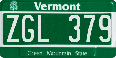 VT license plate ZGL379