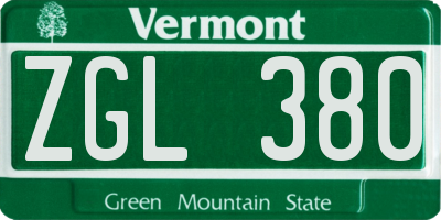 VT license plate ZGL380
