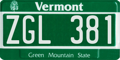 VT license plate ZGL381