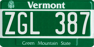 VT license plate ZGL387