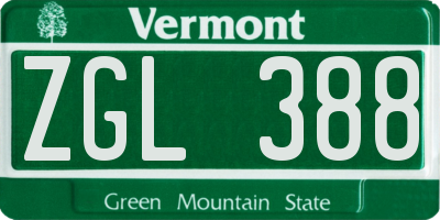 VT license plate ZGL388