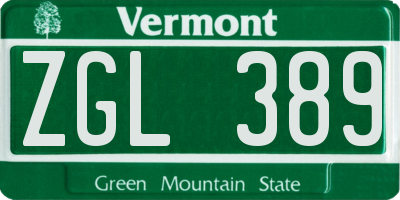 VT license plate ZGL389
