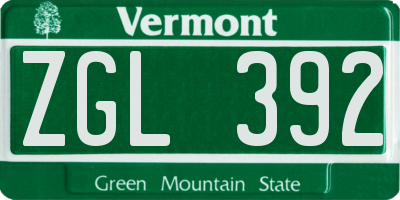 VT license plate ZGL392