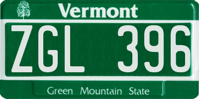 VT license plate ZGL396