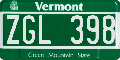 VT license plate ZGL398