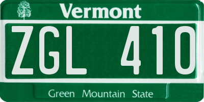 VT license plate ZGL410
