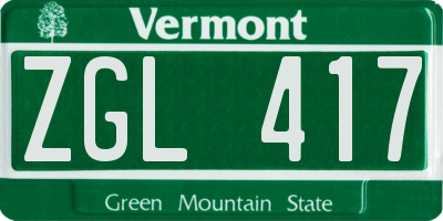 VT license plate ZGL417