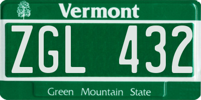VT license plate ZGL432