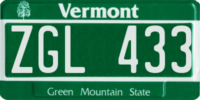 VT license plate ZGL433