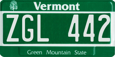 VT license plate ZGL442