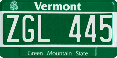 VT license plate ZGL445