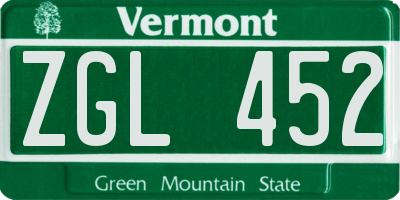 VT license plate ZGL452