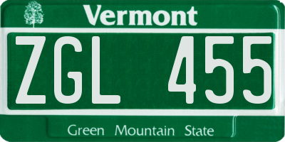 VT license plate ZGL455