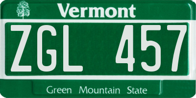 VT license plate ZGL457