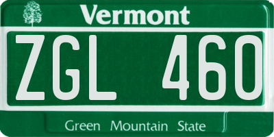 VT license plate ZGL460