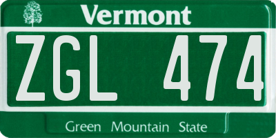 VT license plate ZGL474