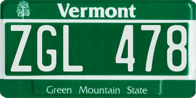 VT license plate ZGL478