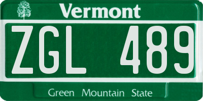 VT license plate ZGL489