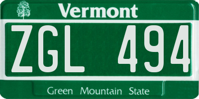 VT license plate ZGL494