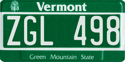 VT license plate ZGL498