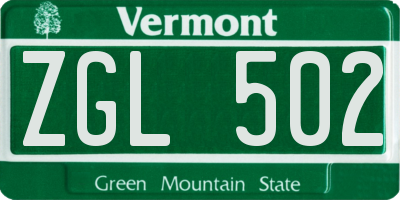 VT license plate ZGL502