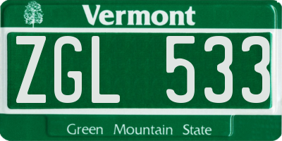 VT license plate ZGL533