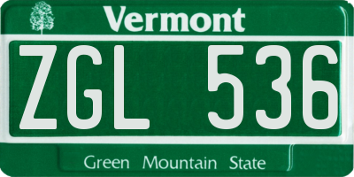 VT license plate ZGL536