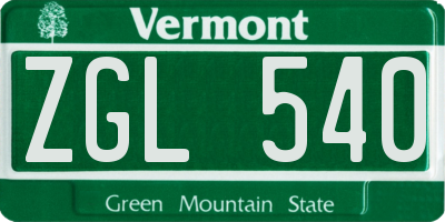 VT license plate ZGL540