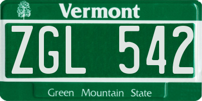 VT license plate ZGL542